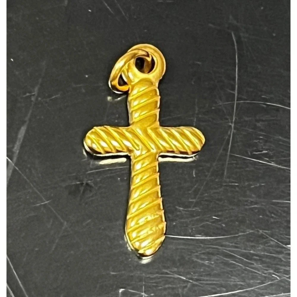 Textured Cross Charm 18K Gold PVD Stainless Steel Religious Jewelry
